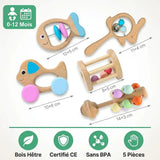 Hochets Montessori Bébé Bois & Silicone – Kit Éveil