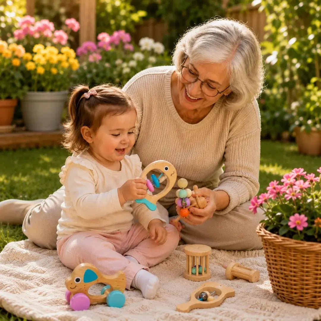 Hochets Montessori Bébé Bois & Silicone – Kit Éveil