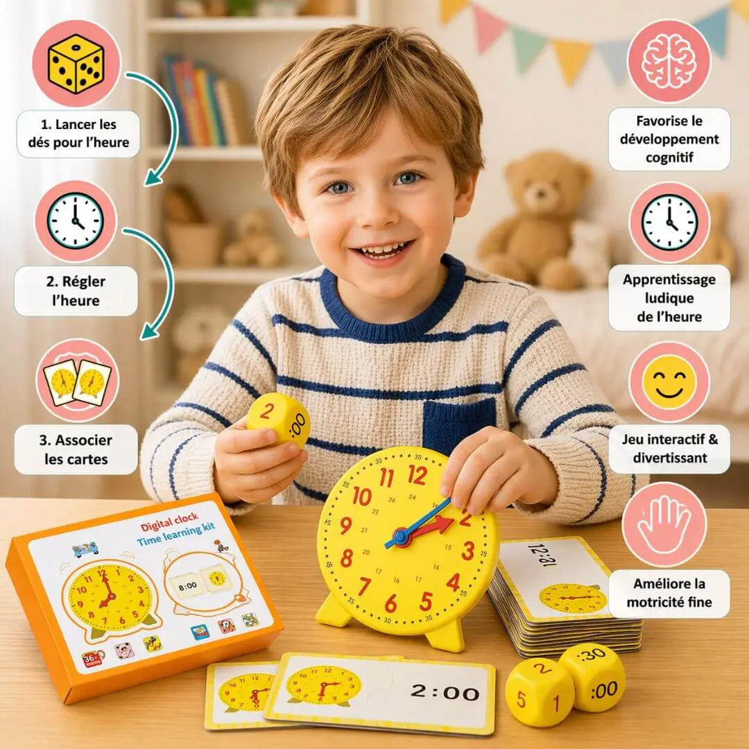 Horloge Éducative Enfant – Kit Montessori – Cartes Puzzle – Dès 3 Ans
