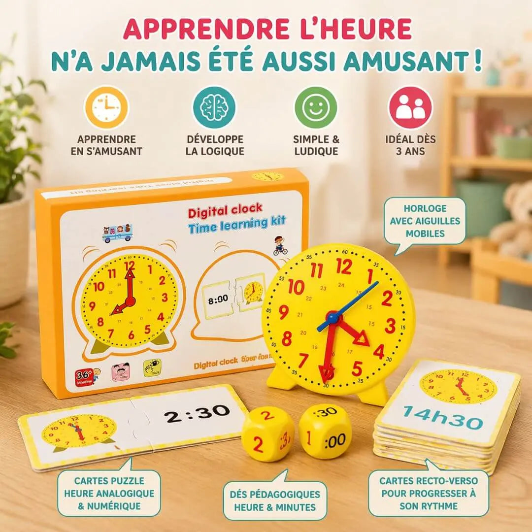 Horloge Éducative Enfant – Kit Montessori – Cartes Puzzle – Dès 3 Ans