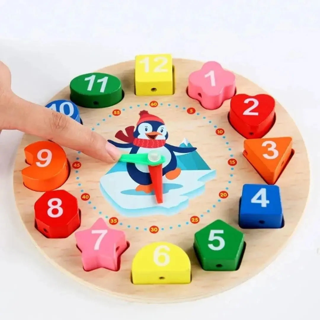 Horloge Montessori en Bois - Bébé Pingouin