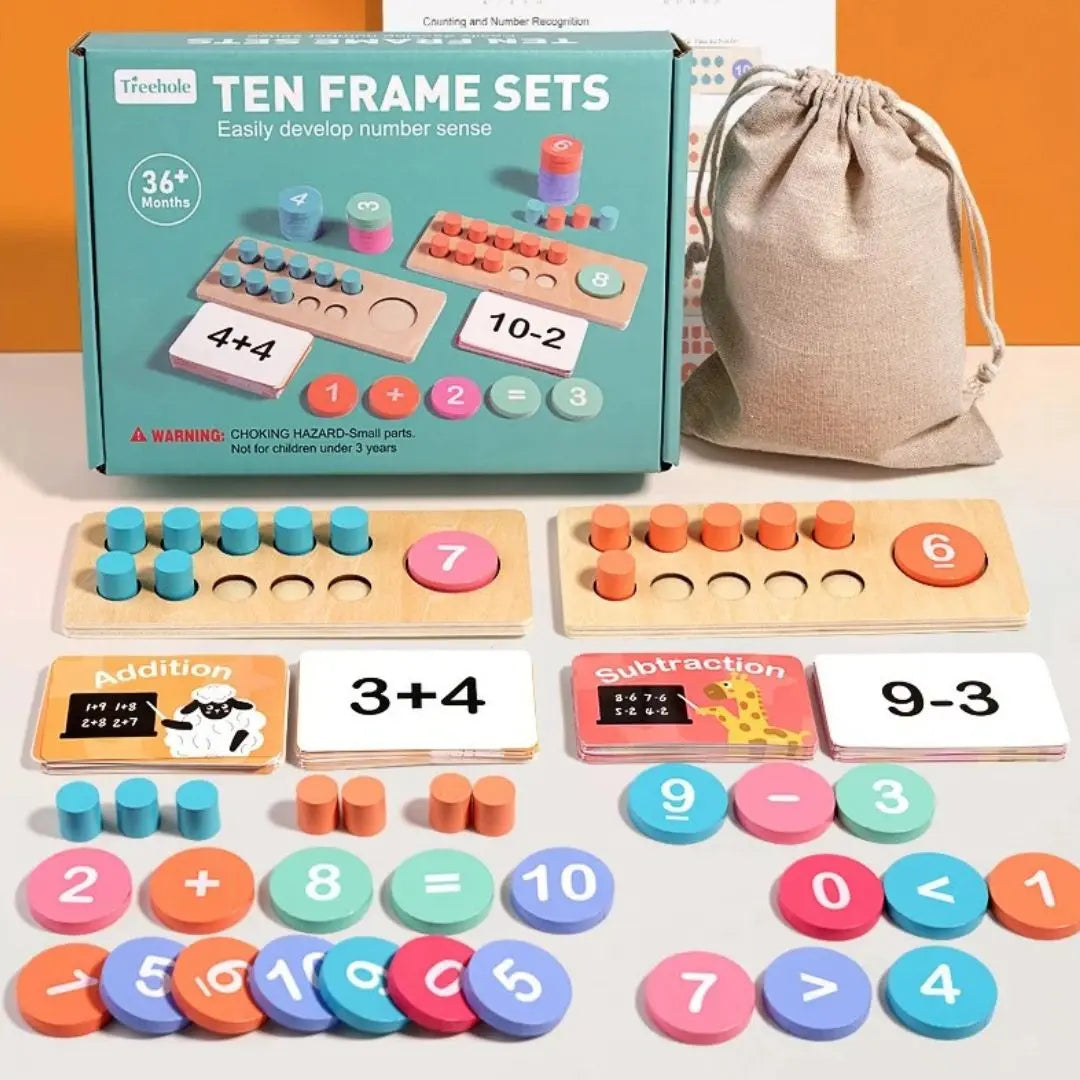 Jeu Arithmétique en Bois Montessori - Ten Frame Sets