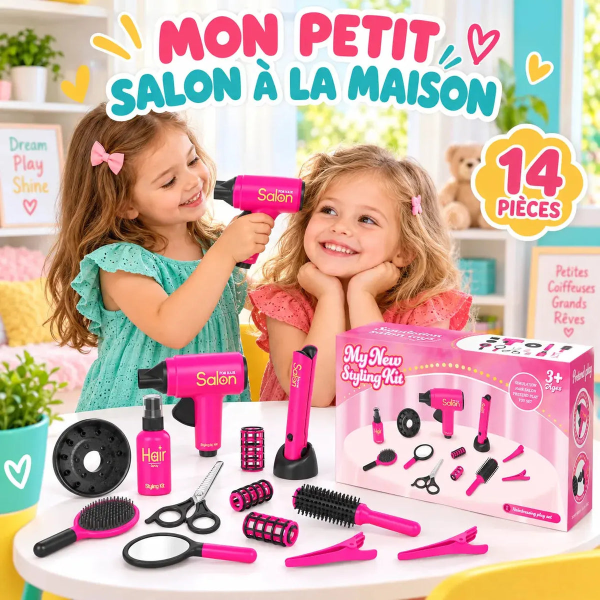 Jeu Coiffeur Enfant – Kit Salon de Beauté 14 Pièces