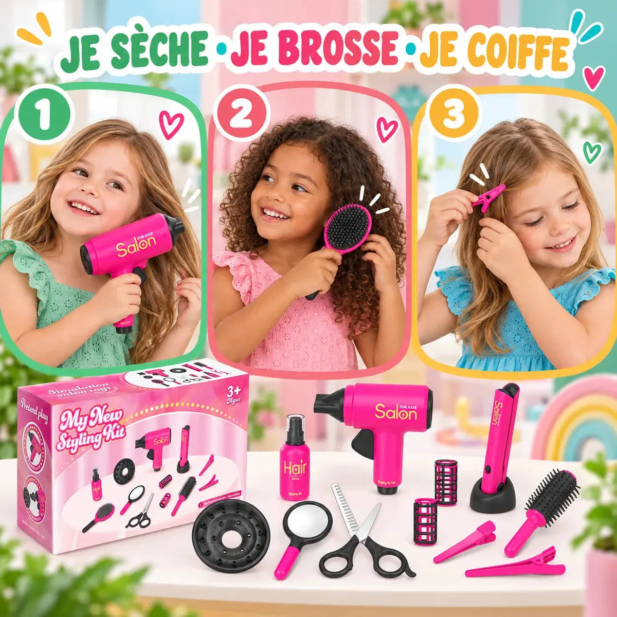 Jeu Coiffeur Enfant – Kit Salon de Beauté 14 Pièces