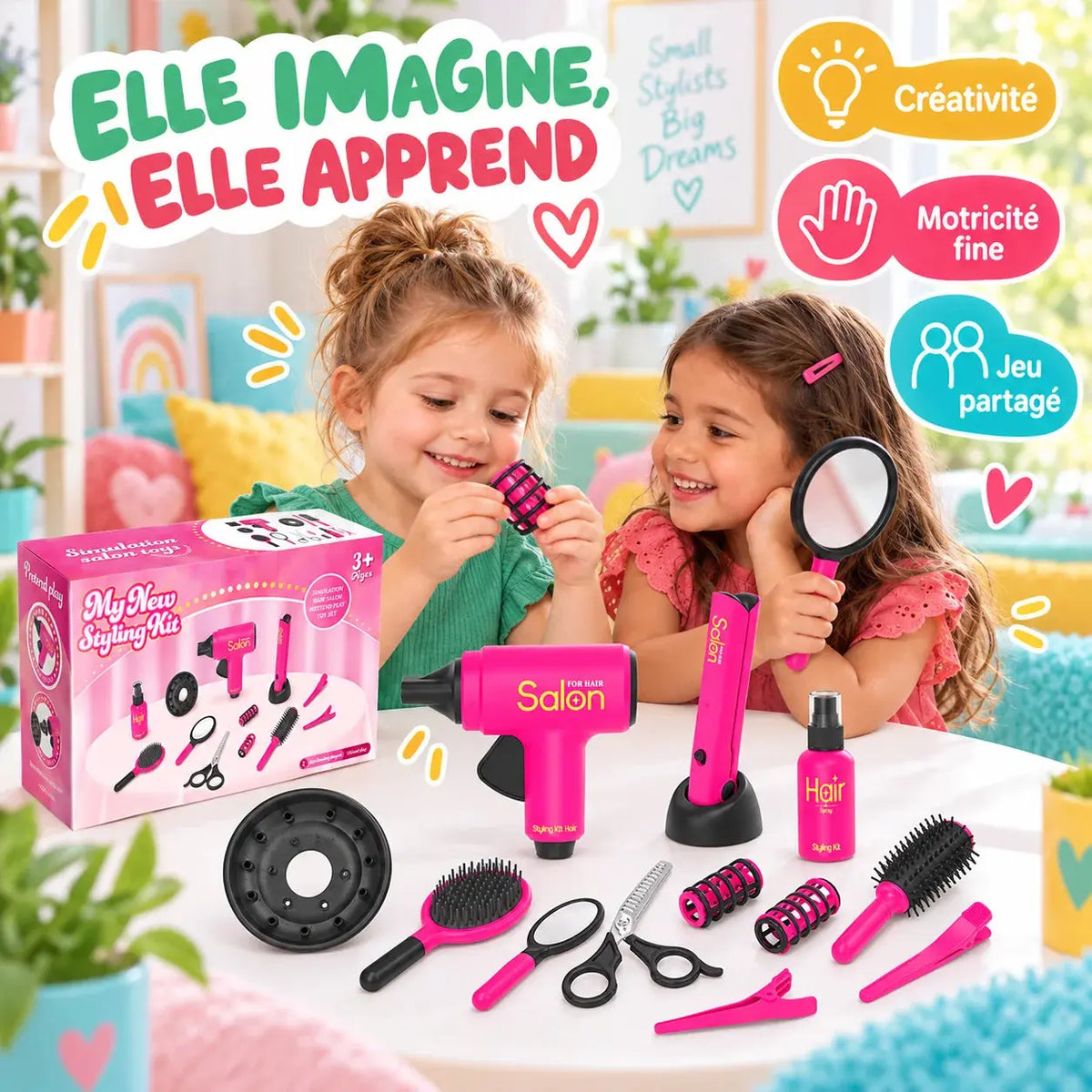 Jeu Coiffeur Enfant – Kit Salon de Beauté 14 Pièces