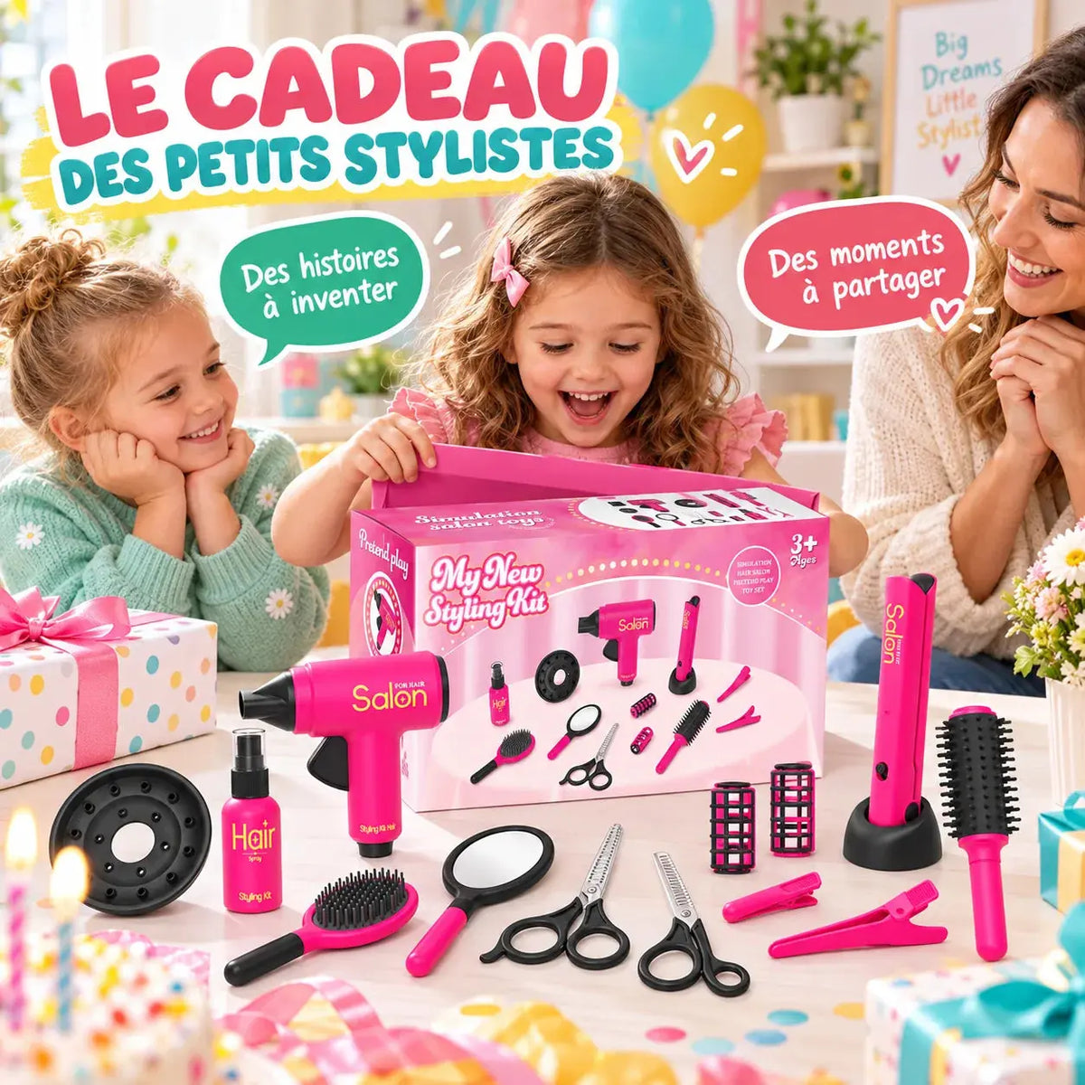 Jeu Coiffeur Enfant – Kit Salon de Beauté 14 Pièces