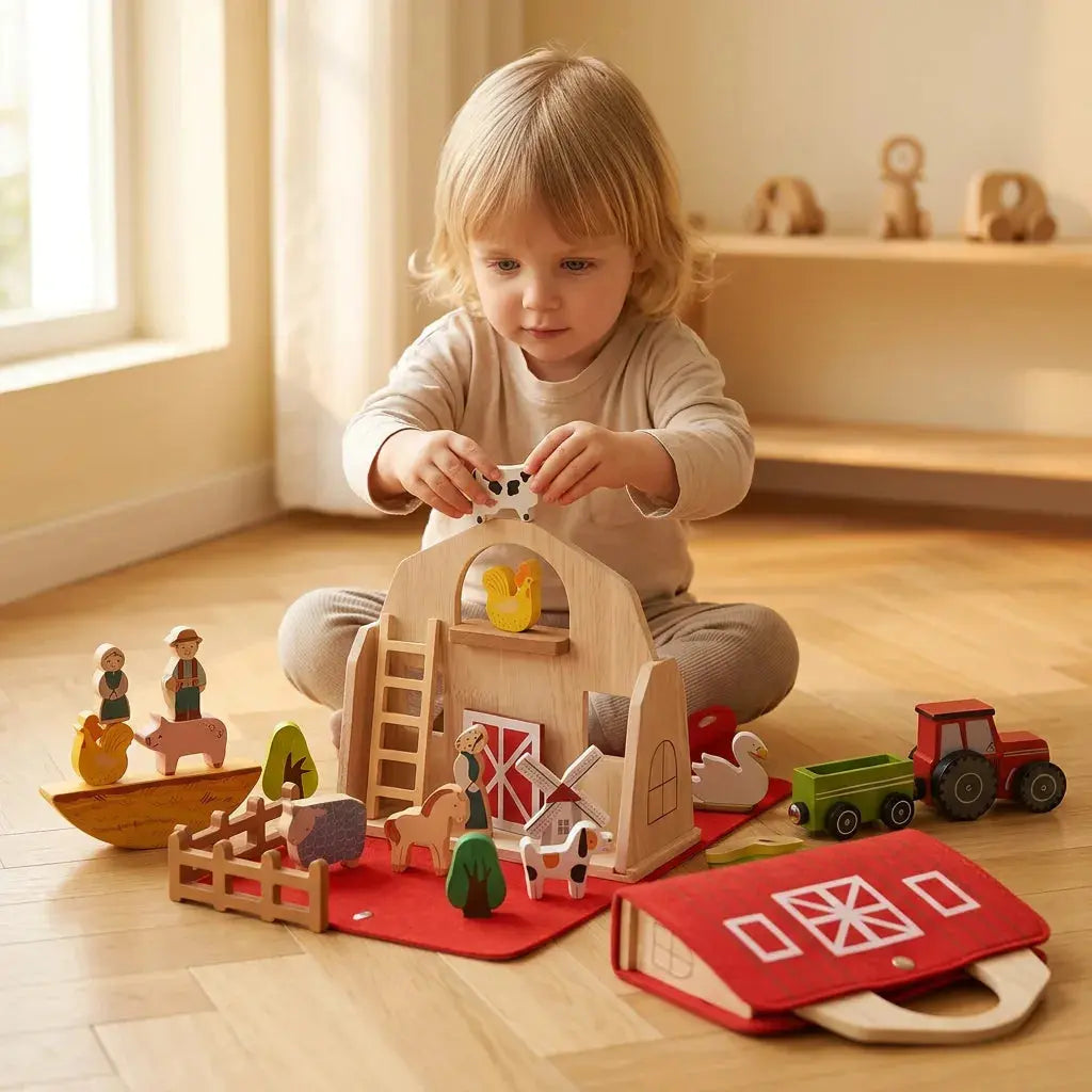 Jouet Ferme Bois Feutre Montessori – Voyage – 3 Ans
