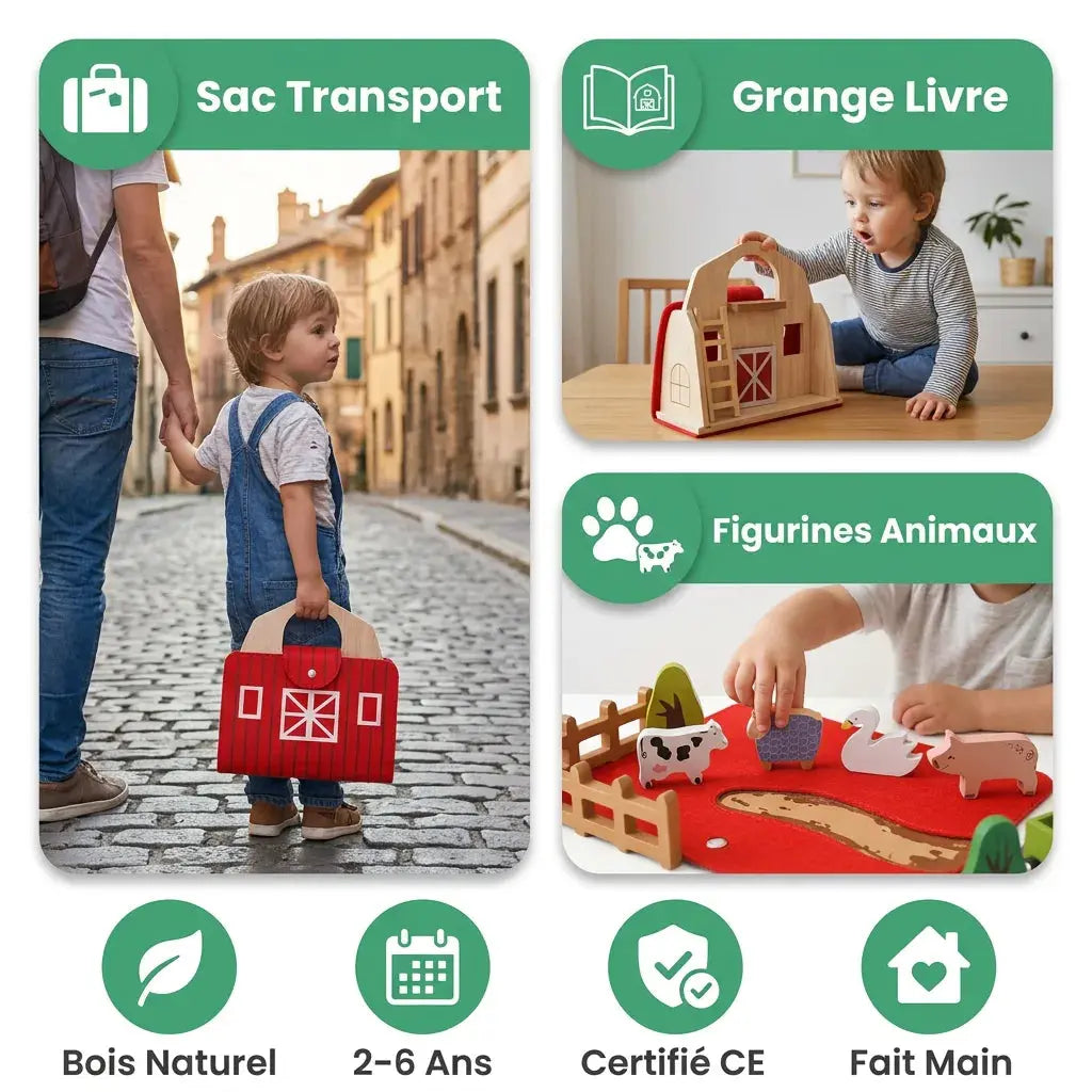 Jouet Ferme Bois Feutre Montessori – Voyage – 3 Ans
