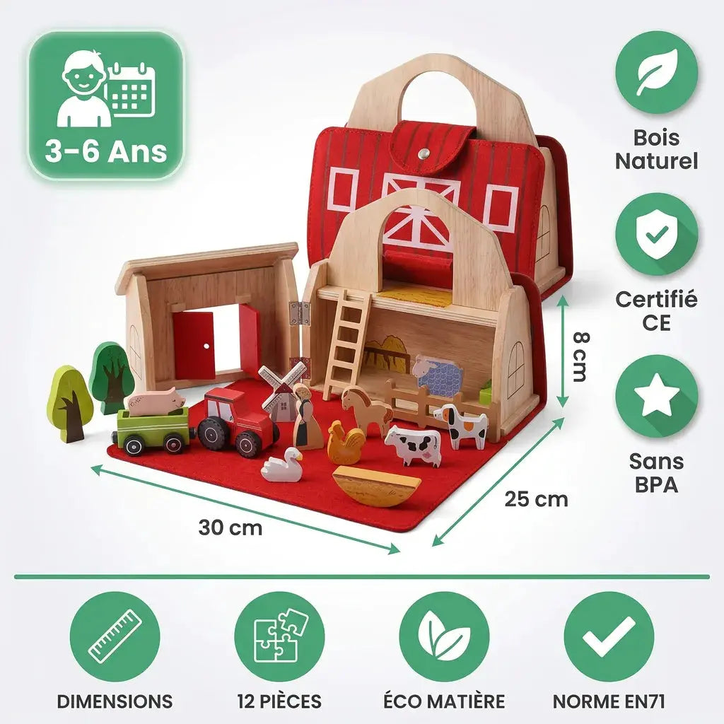 Jouet Ferme Bois Feutre Montessori – Voyage – 3 Ans