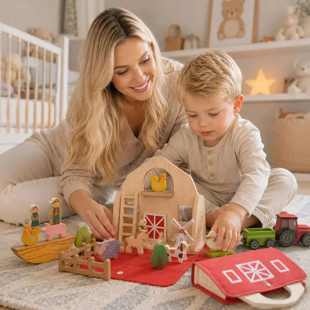 Jouet Ferme Bois Feutre Montessori – Voyage – 3 Ans
