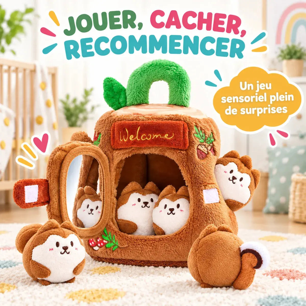 Jouet Sensoriel Bébé Montessori - Cabane & Famille d'Écureuils