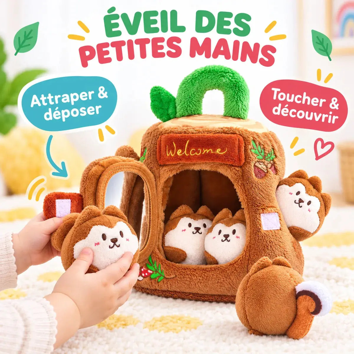 Jouet Sensoriel Bébé Montessori - Cabane & Famille d'Écureuils