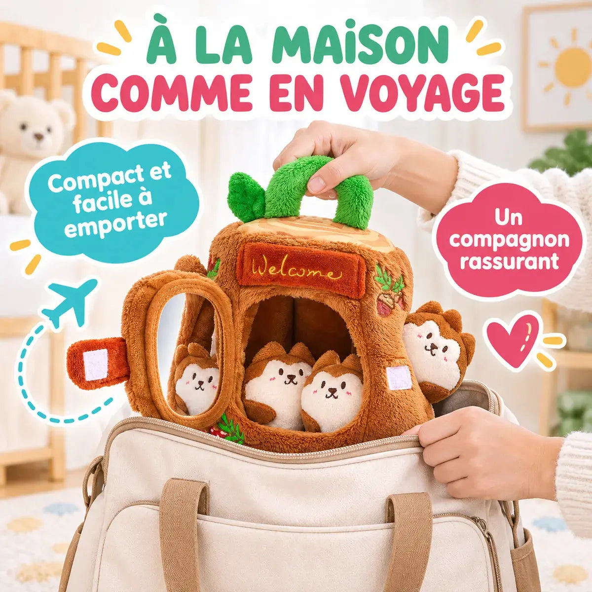 Jouet Sensoriel Bébé Montessori - Cabane & Famille d'Écureuils