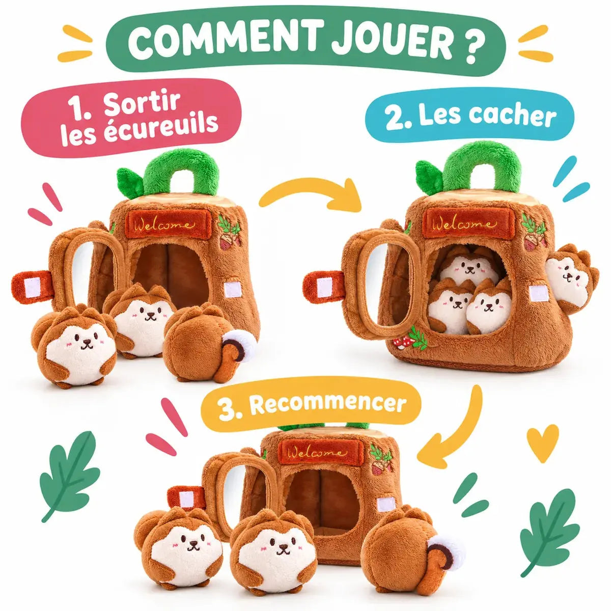 Jouet Sensoriel Bébé Montessori - Cabane & Famille d'Écureuils