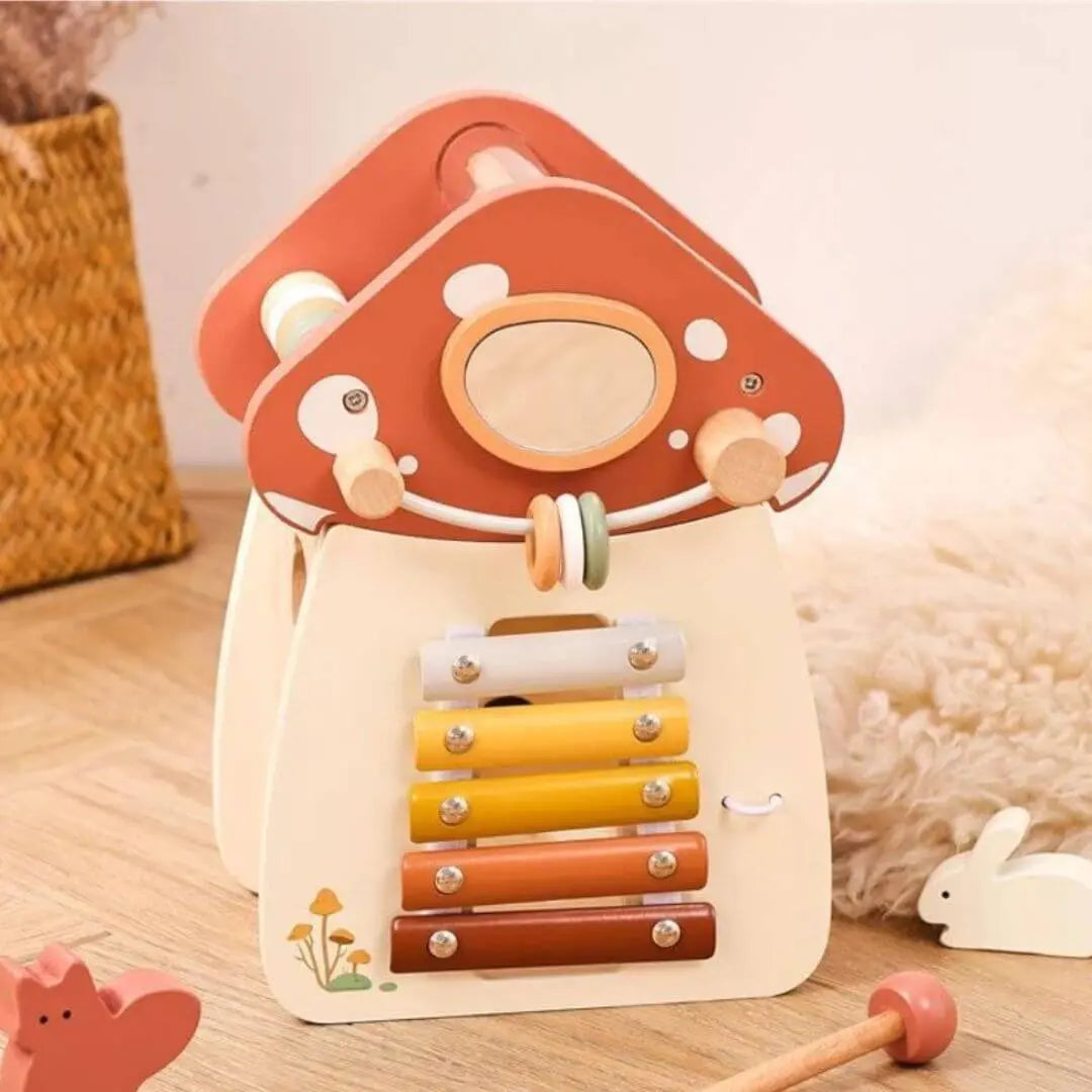 Jouet en bois – Cube d’activité Montessori Maison Champignon