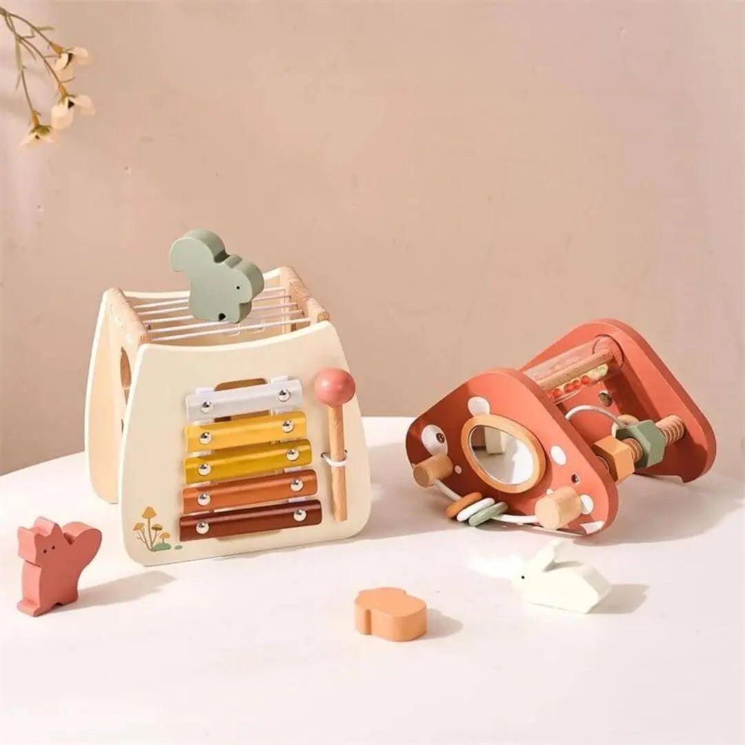 Jouet en bois – Cube d’activité Montessori Maison Champignon