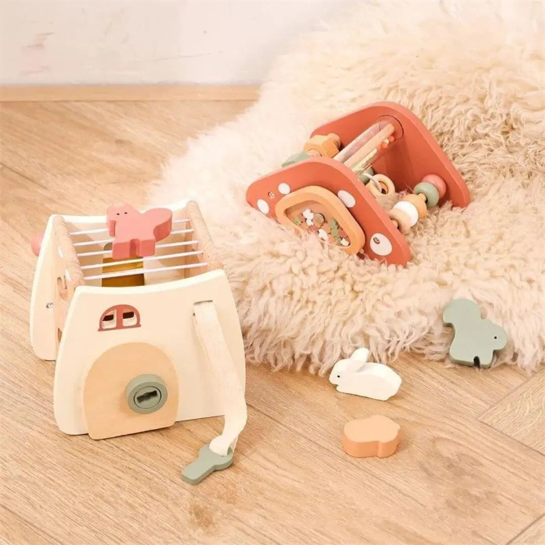 Jouet en bois – Cube d’activité Montessori Maison Champignon