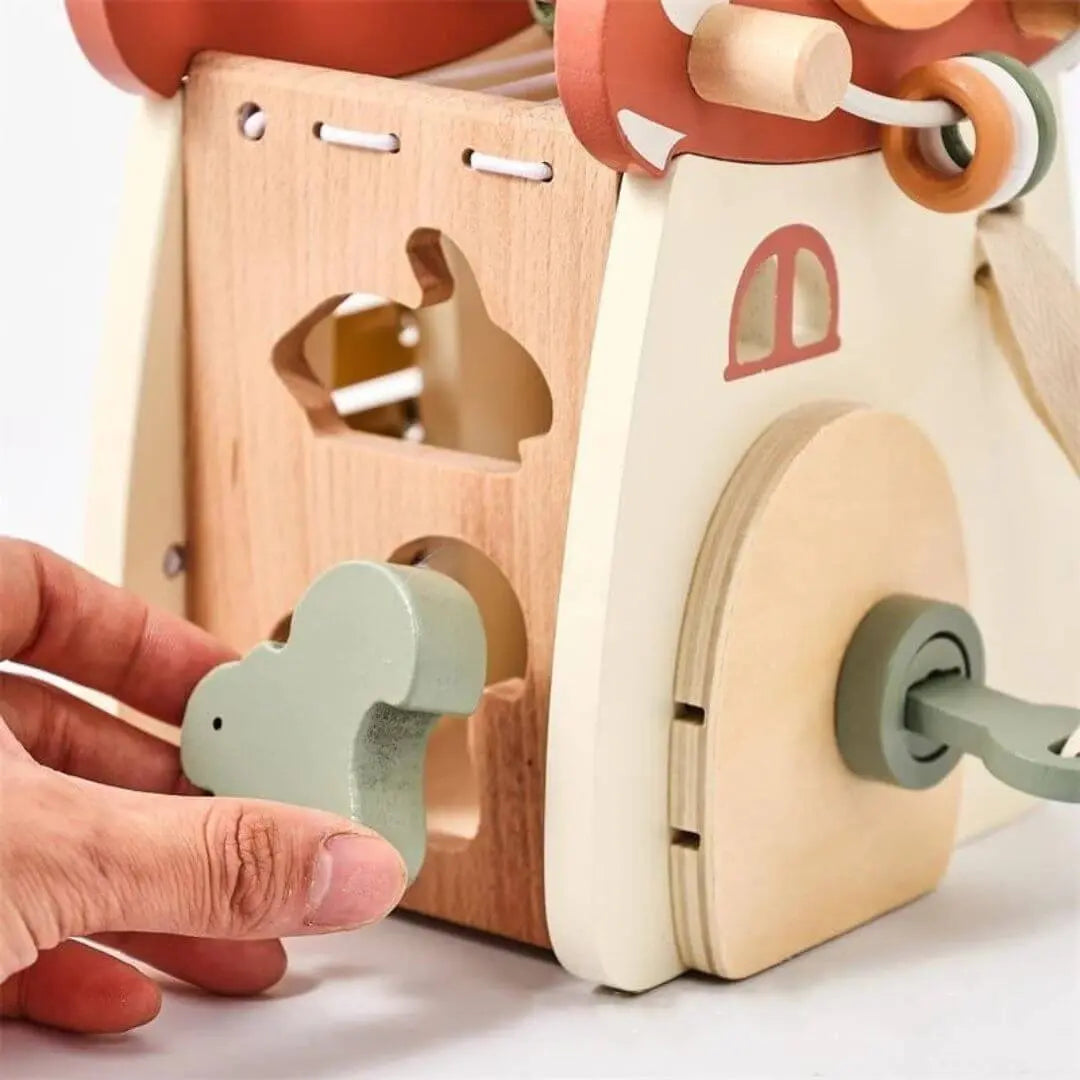 Jouet en bois – Cube d’activité Montessori Maison Champignon