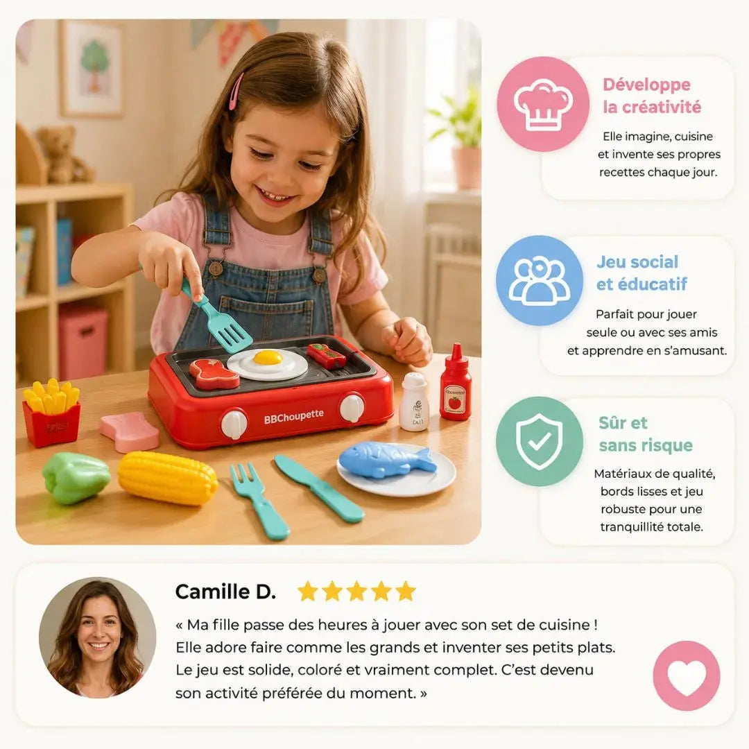 Kit Cuisine Enfant BBQ – 4 Modes – Jeu Imitation
