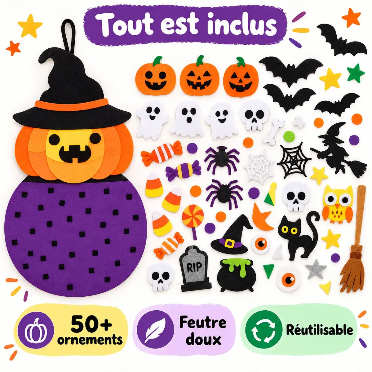 Kit DIY Halloween – Citrouille Sorcière en Feutre