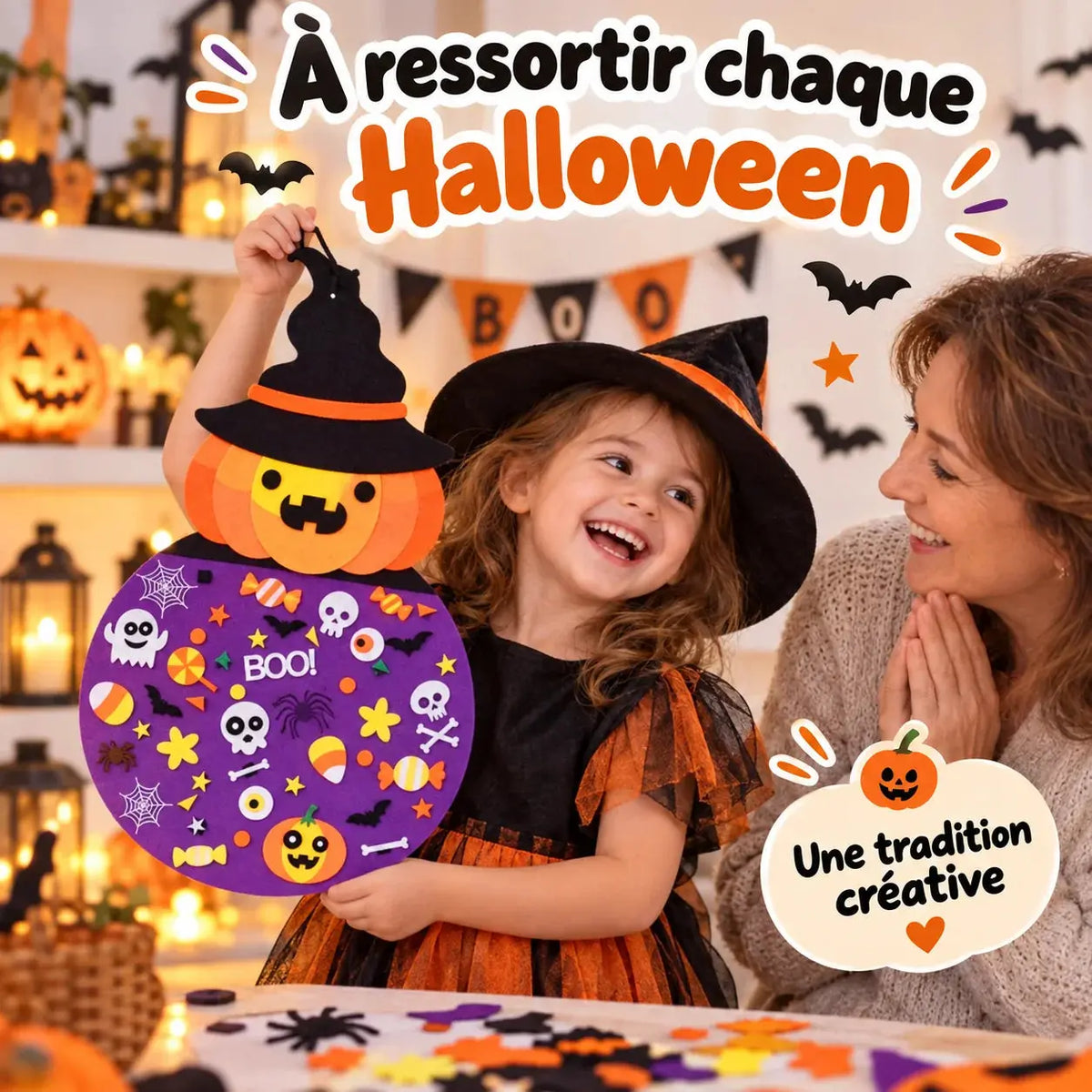 Kit DIY Halloween – Citrouille Sorcière en Feutre