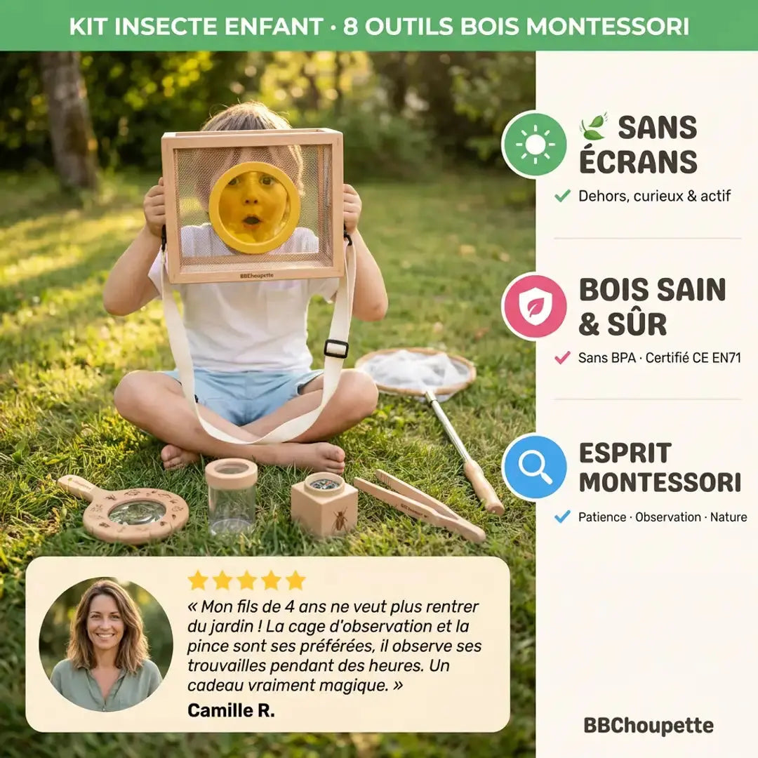 Kit Insectes Enfant en Bois – 8 Outils Montessori Nature