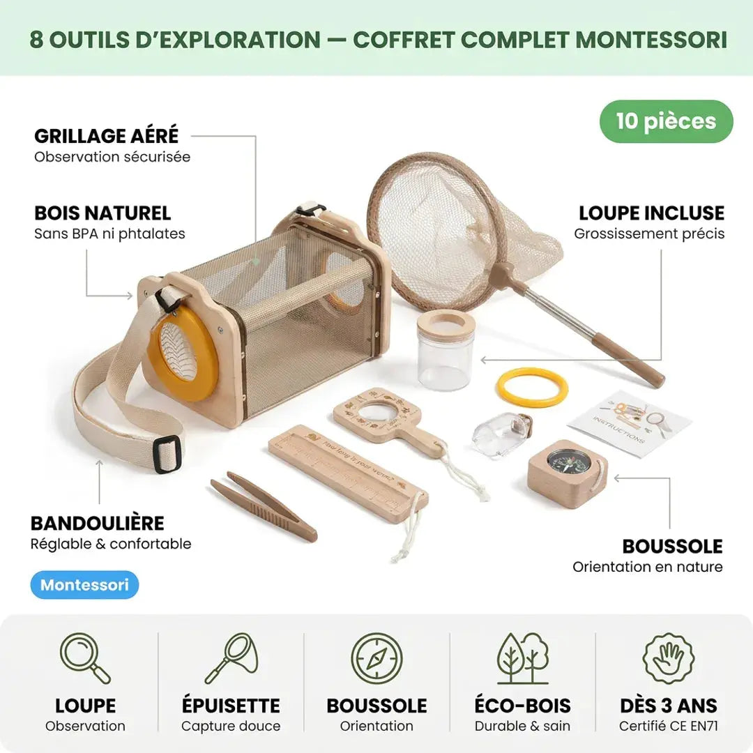 Kit Insectes Enfant en Bois – 8 Outils Montessori Nature