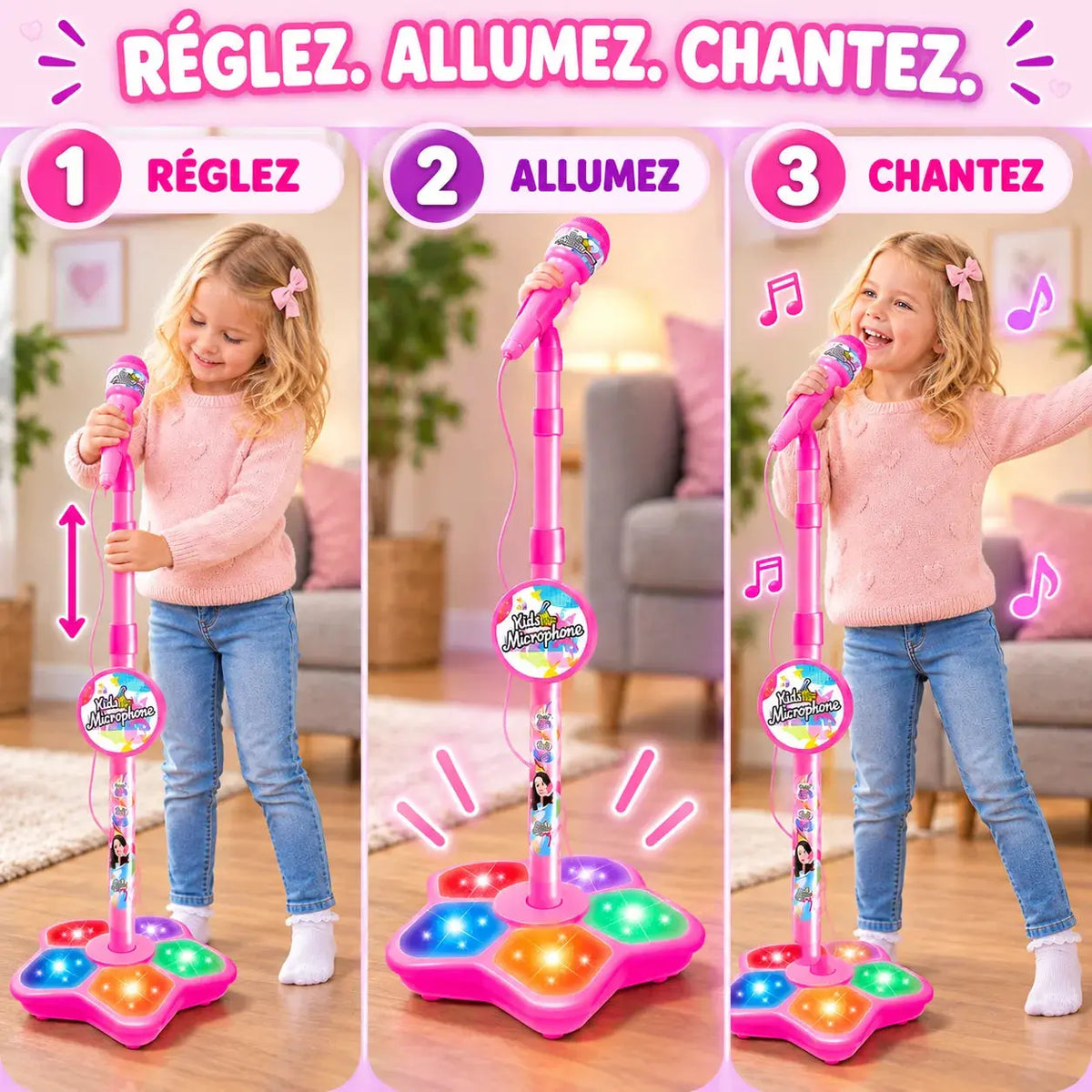 Micro Karaoké Enfant Lumineux – Pied Réglable