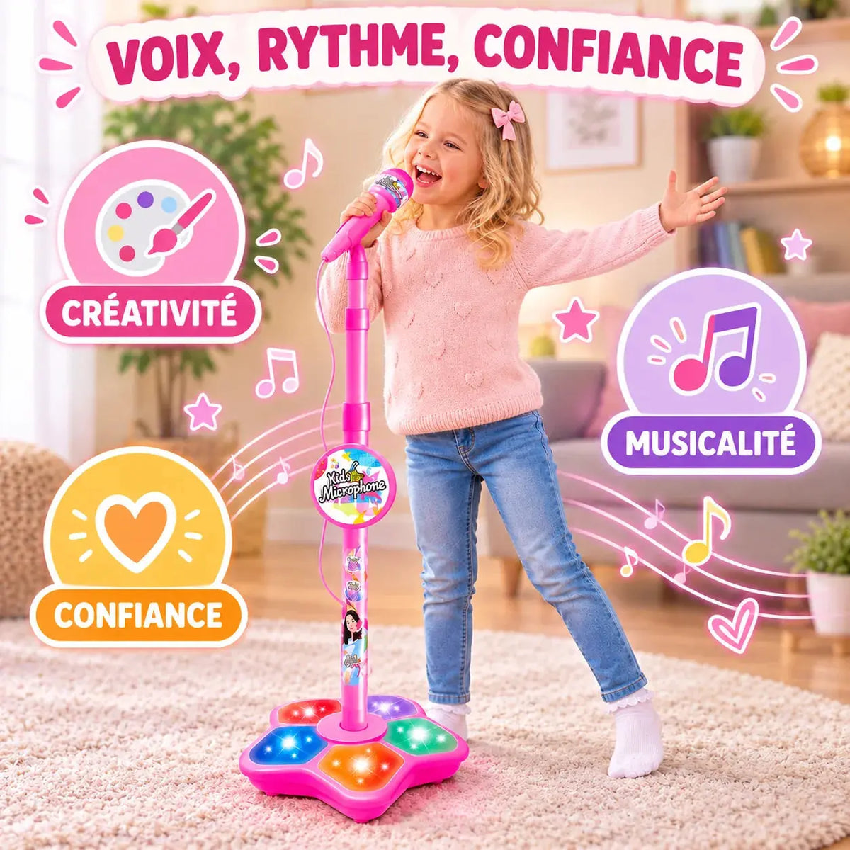 Micro Karaoké Enfant Lumineux – Pied Réglable