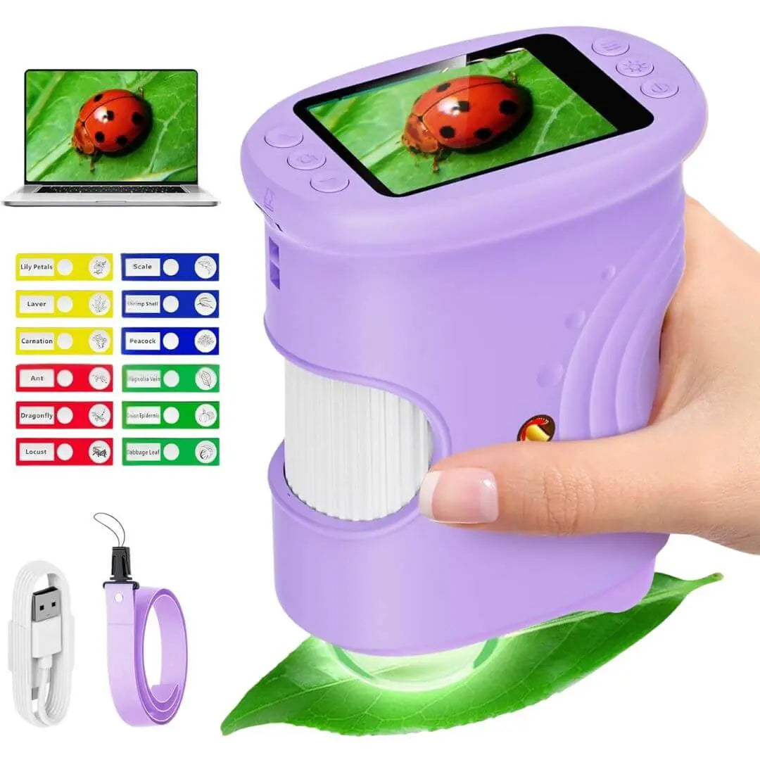 Microscope Enfant avec Écran 5 cm et Zoom 1000x Violet – Dès 6 Ans