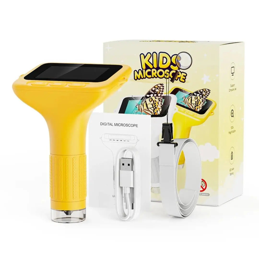 Microscope Enfant Écran 7,6 cm et Zoom 1000x Jaune – Dès 6 Ans