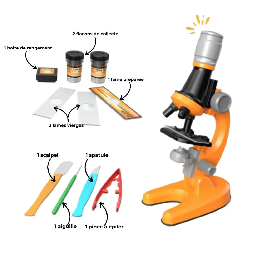 Microscope Optique Enfant 1200x Kit avec Spécimens – Dès 6 Ans