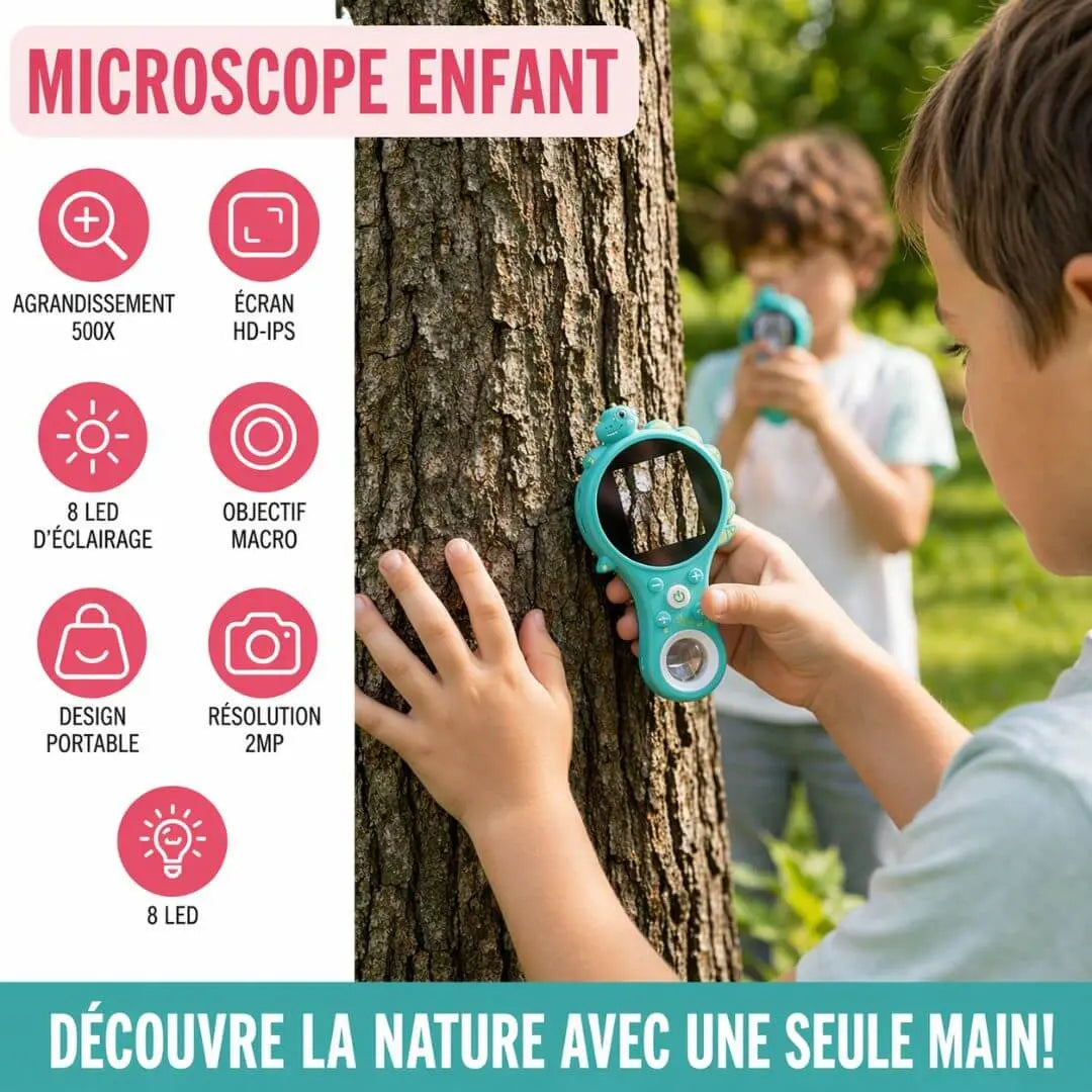 Microscope Portable Enfant – Écran HD – Zoom x500 – Dès 6 Ans