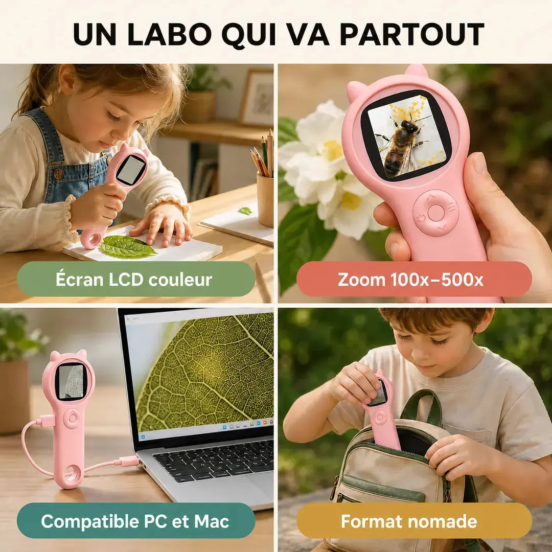Microscope de Poche Enfant 500x – Dès 4 Ans