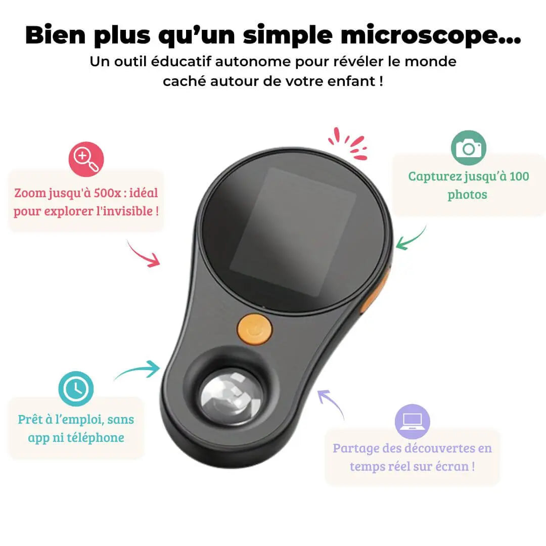 Microscope Électronique Enfant Écran 5cm Zoom 500x – Dès 6 Ans