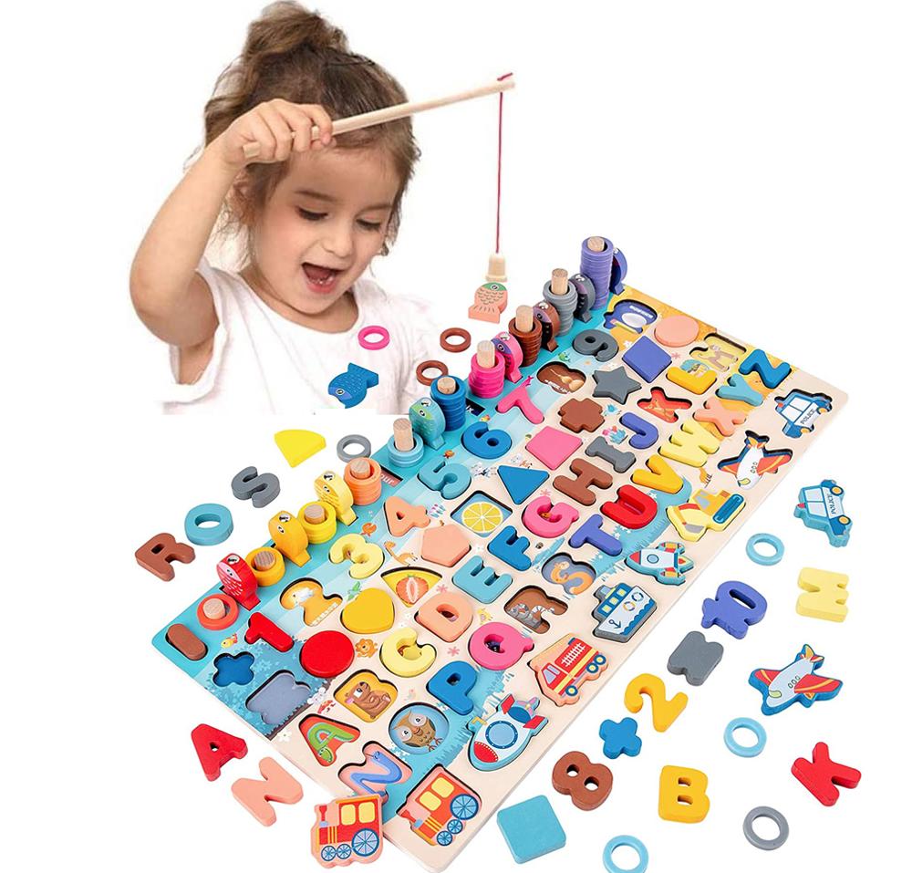 Puzzle Alphabet Chiffres et Formes en Bois