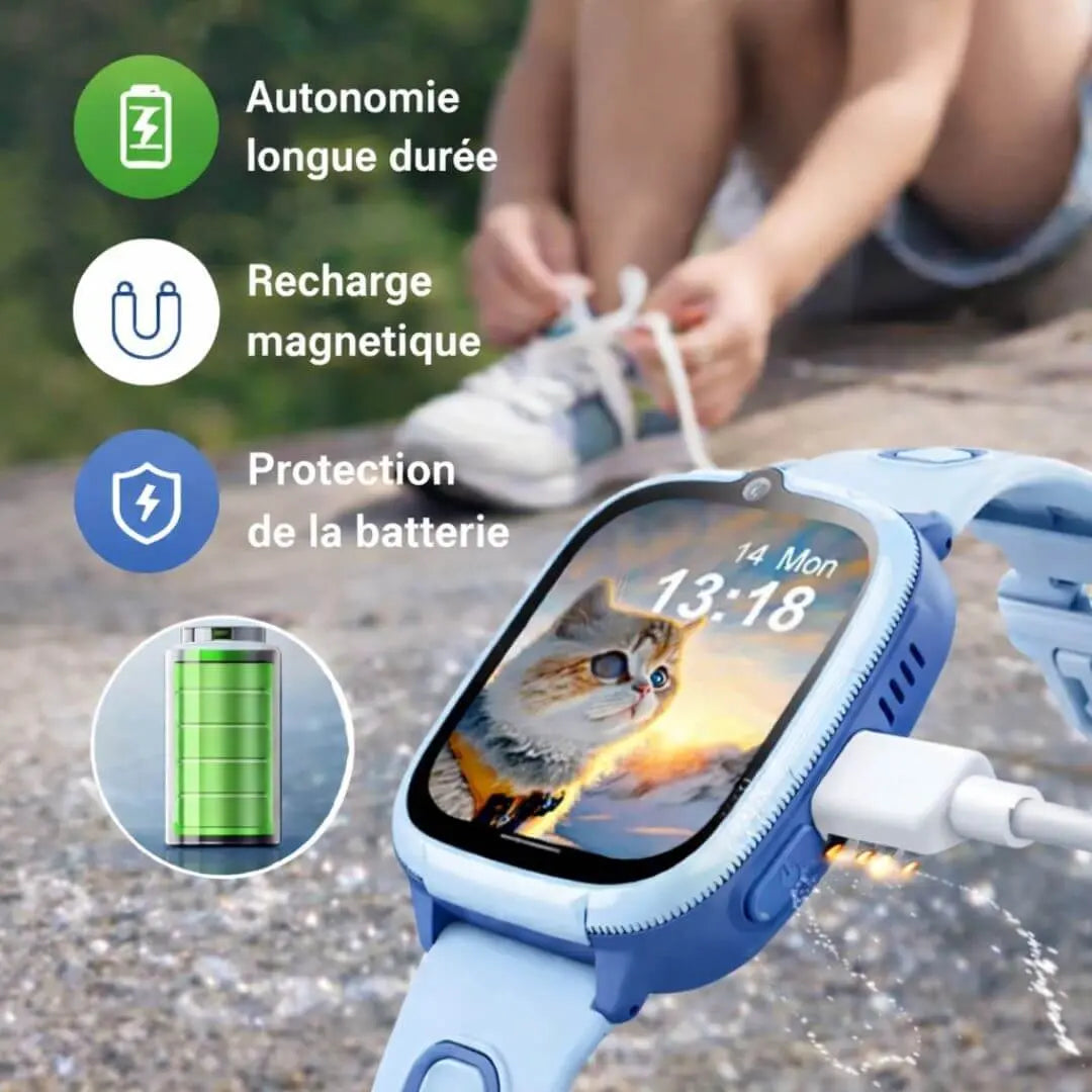 Montre 4G Enfant GPS HD – Appels Vidéo, SOS & Étanche IPX7