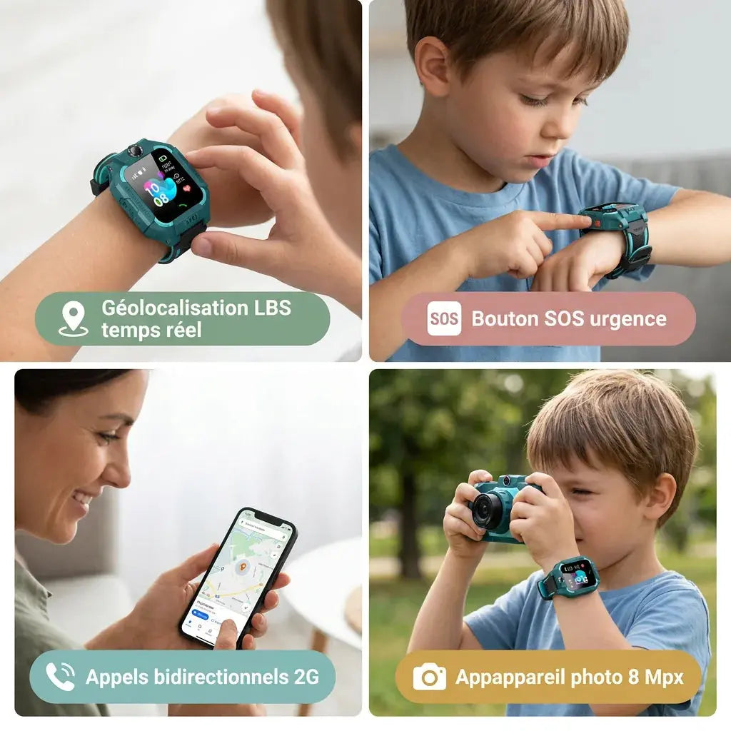 Montre Connectée Enfant GPS – Appels SIM, Caméra & Géoloc