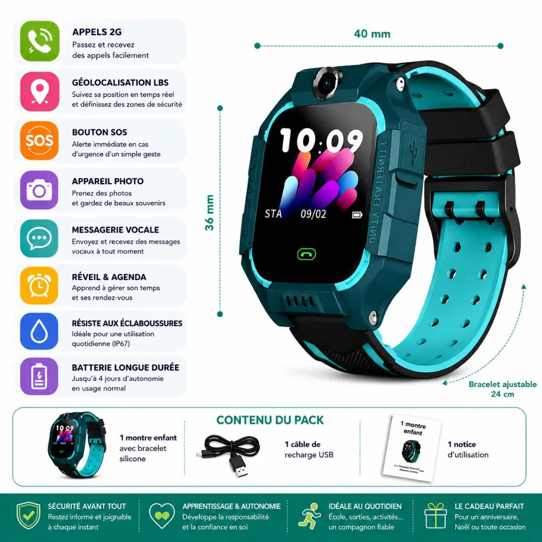 Montre Connectée Enfant GPS – Appels SIM, Caméra & Géoloc