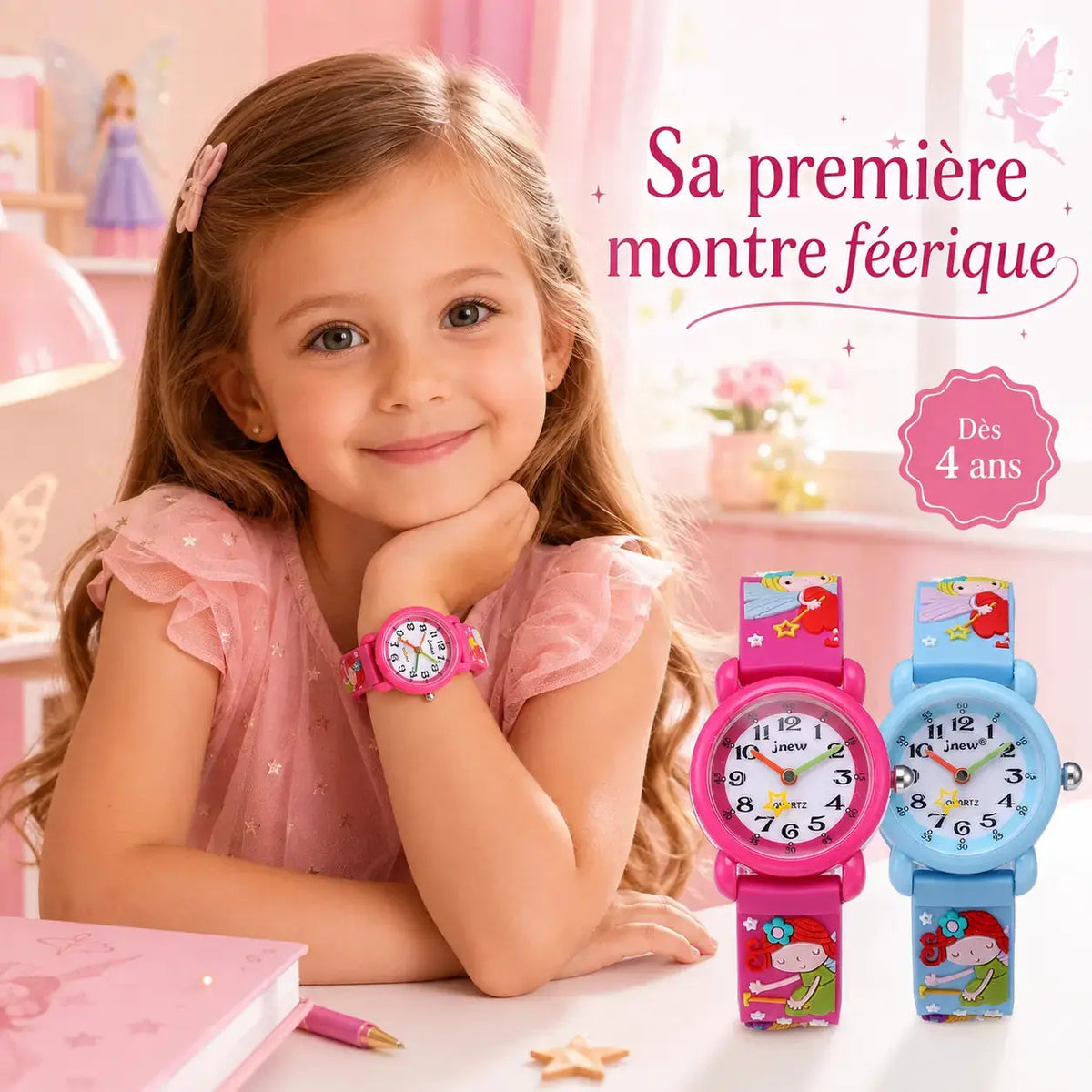 Montre Fée Enfant - Bracelet 3D & Apprendre l'Heure