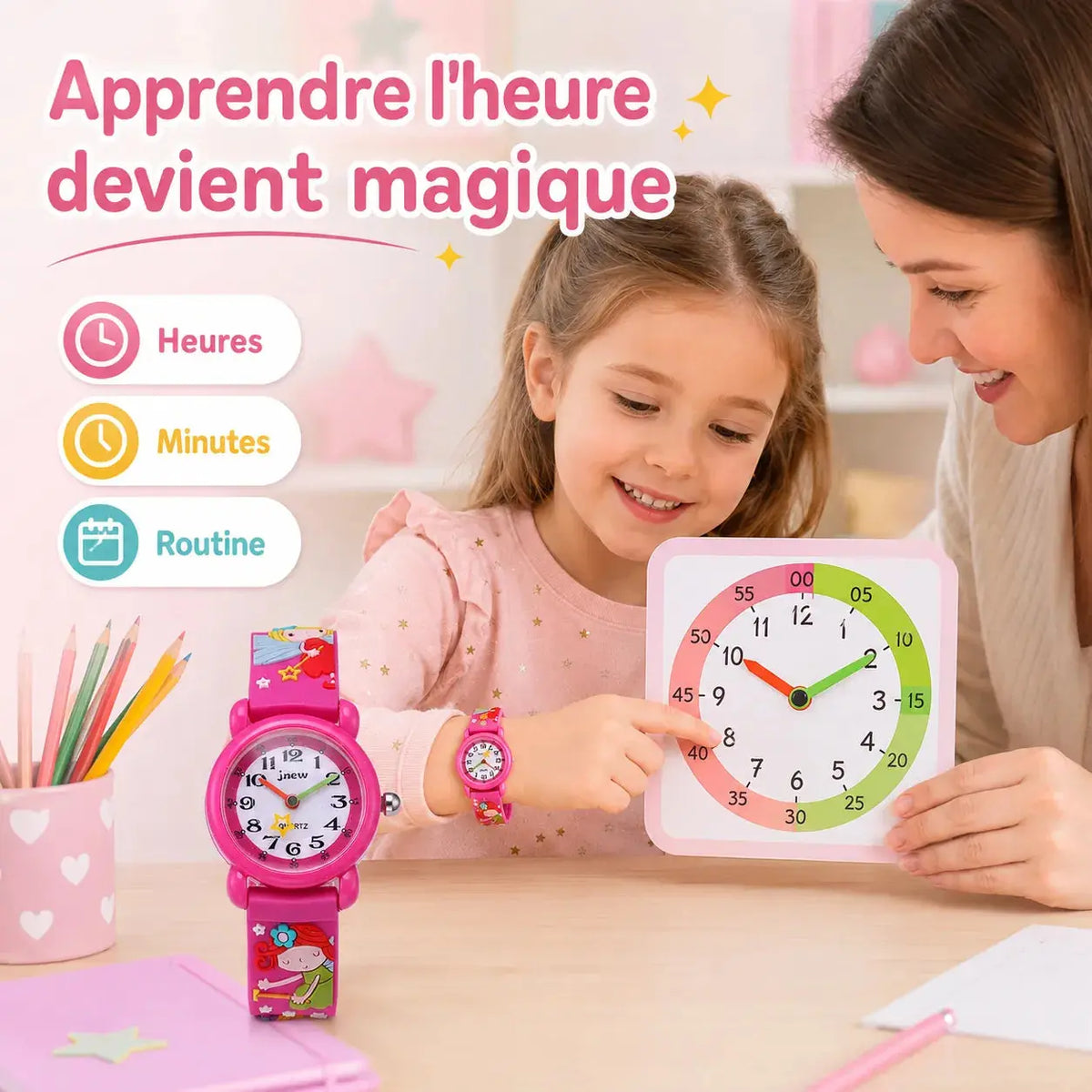 Montre Fée Enfant - Bracelet 3D & Apprendre l'Heure