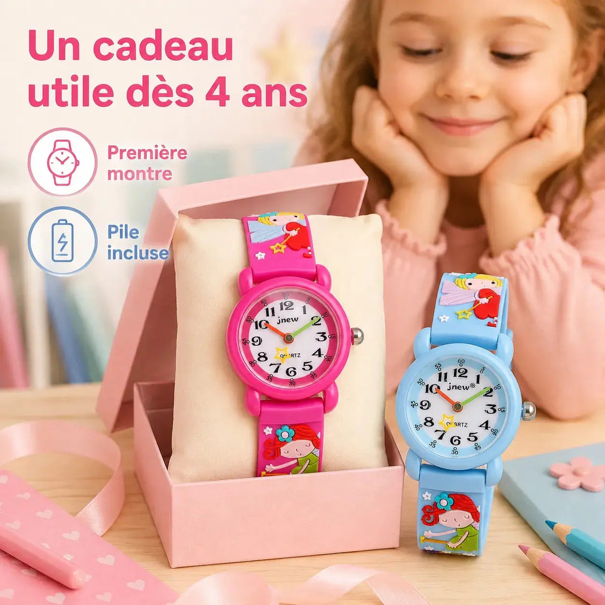 Montre Fée Enfant - Bracelet 3D & Apprendre l'Heure