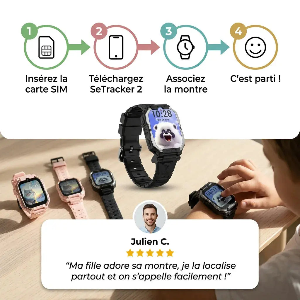 Montre Connectée Enfant GPS 4G – Appels Vidéo, SOS & Localisation Temps Réel