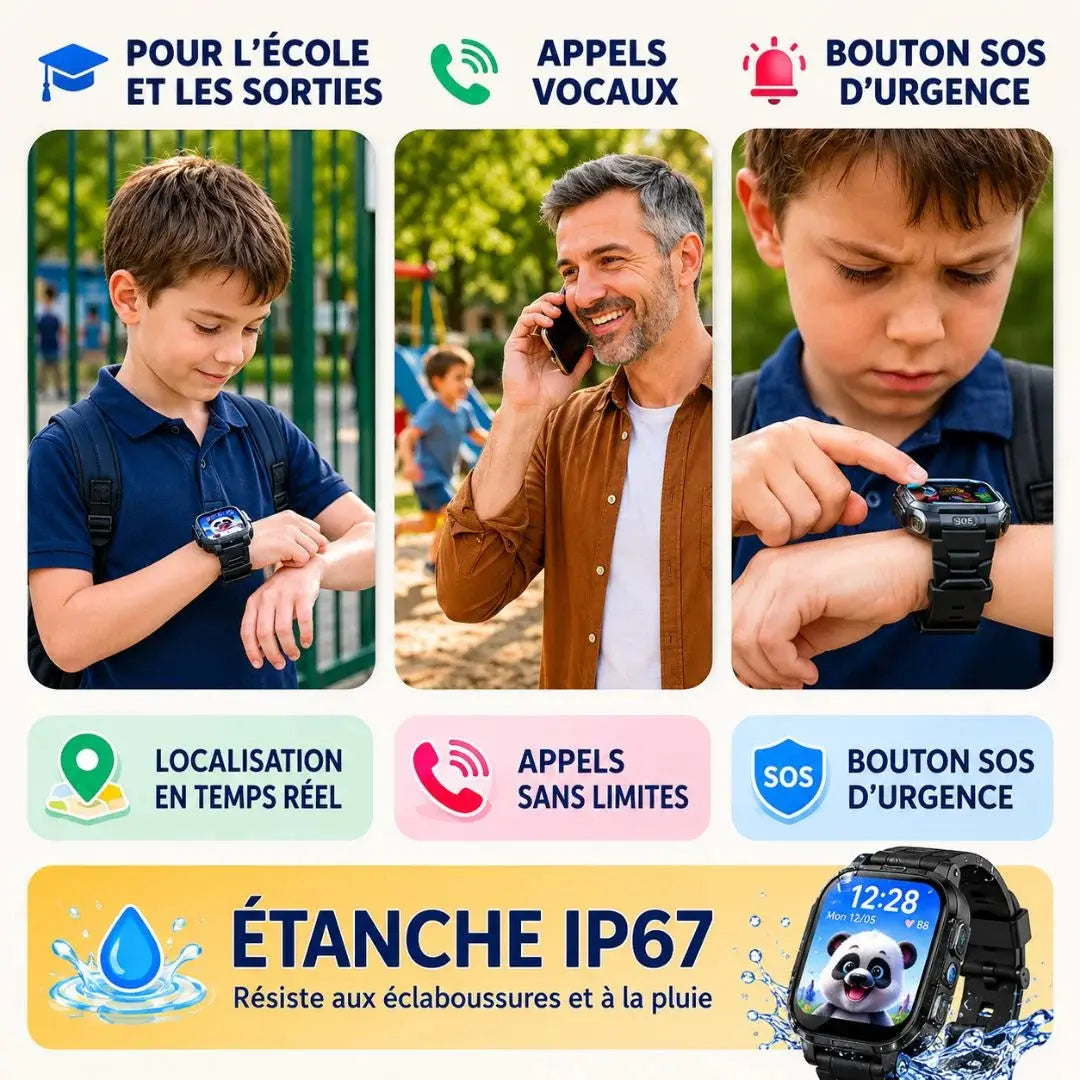 Montre Connectée Enfant GPS 4G – Appels Vidéo, SOS & Localisation Temps Réel