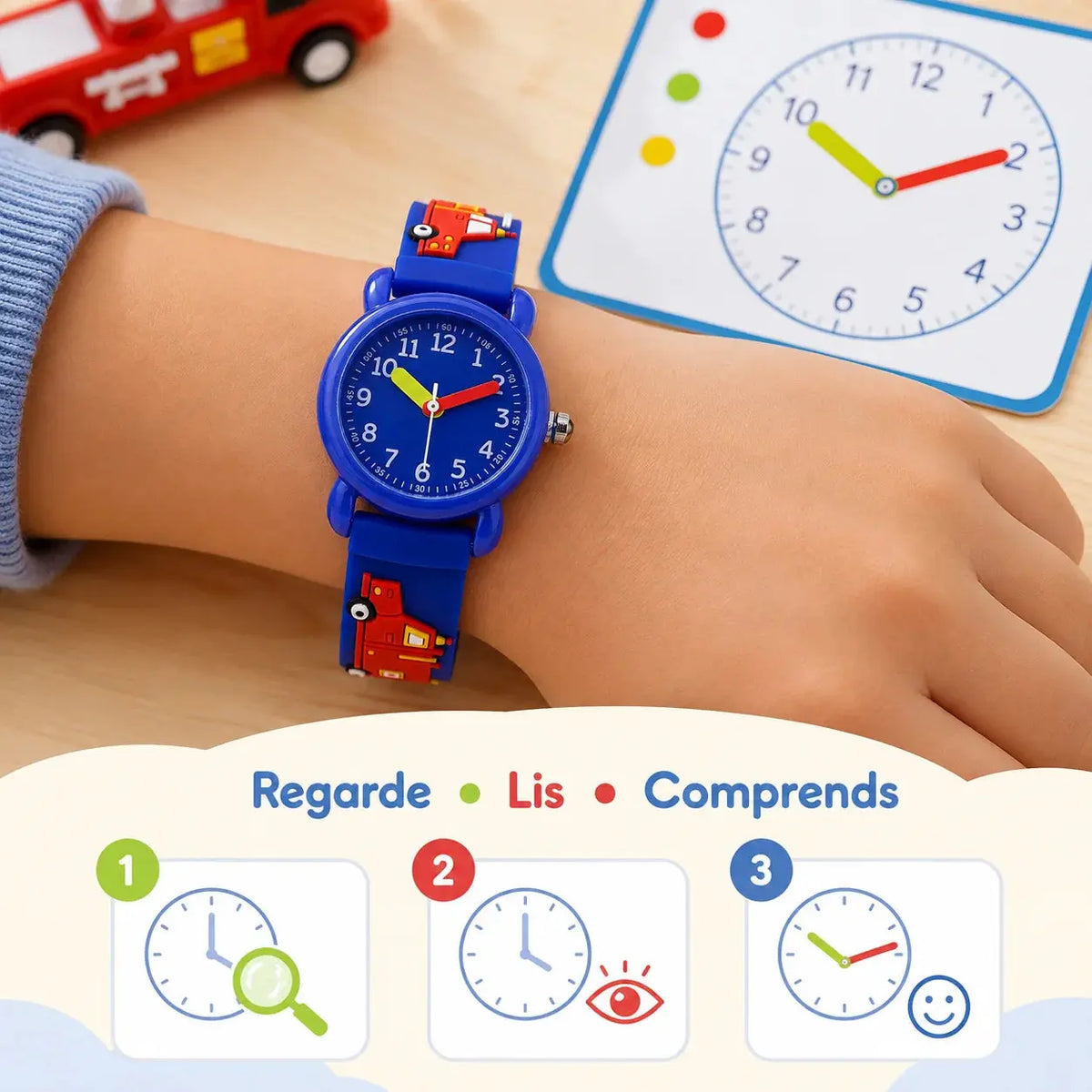 Montre Pompier Enfant - Bracelet 3D & Apprendre l'Heure