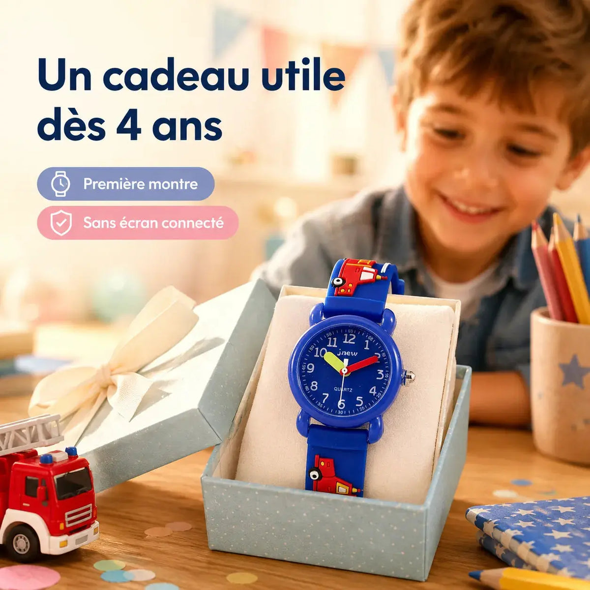 Montre Pompier Enfant - Bracelet 3D & Apprendre l'Heure