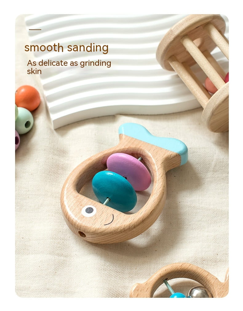 NaturePlay Ensemble de 5 Hochets en Bois de Hêtre Biologique (Montessori)