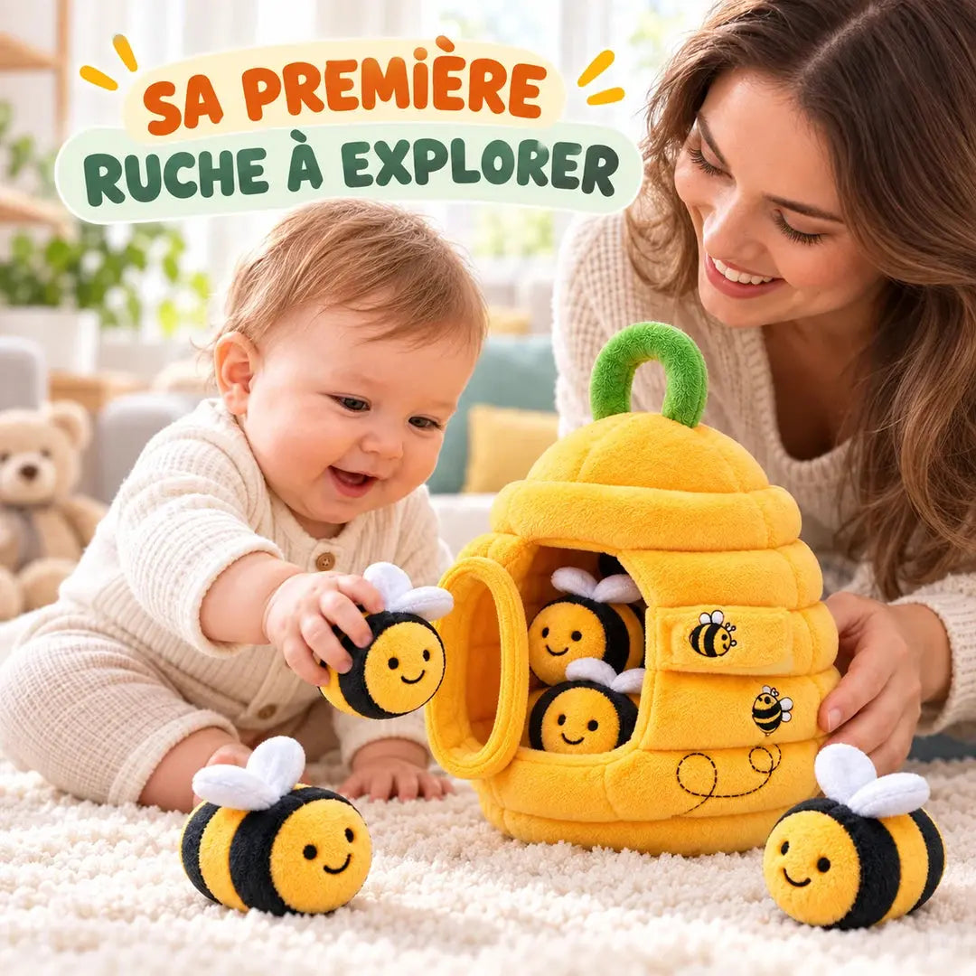 Peluche Abeille Sensorielle – Ruche Interactive pour Bébé