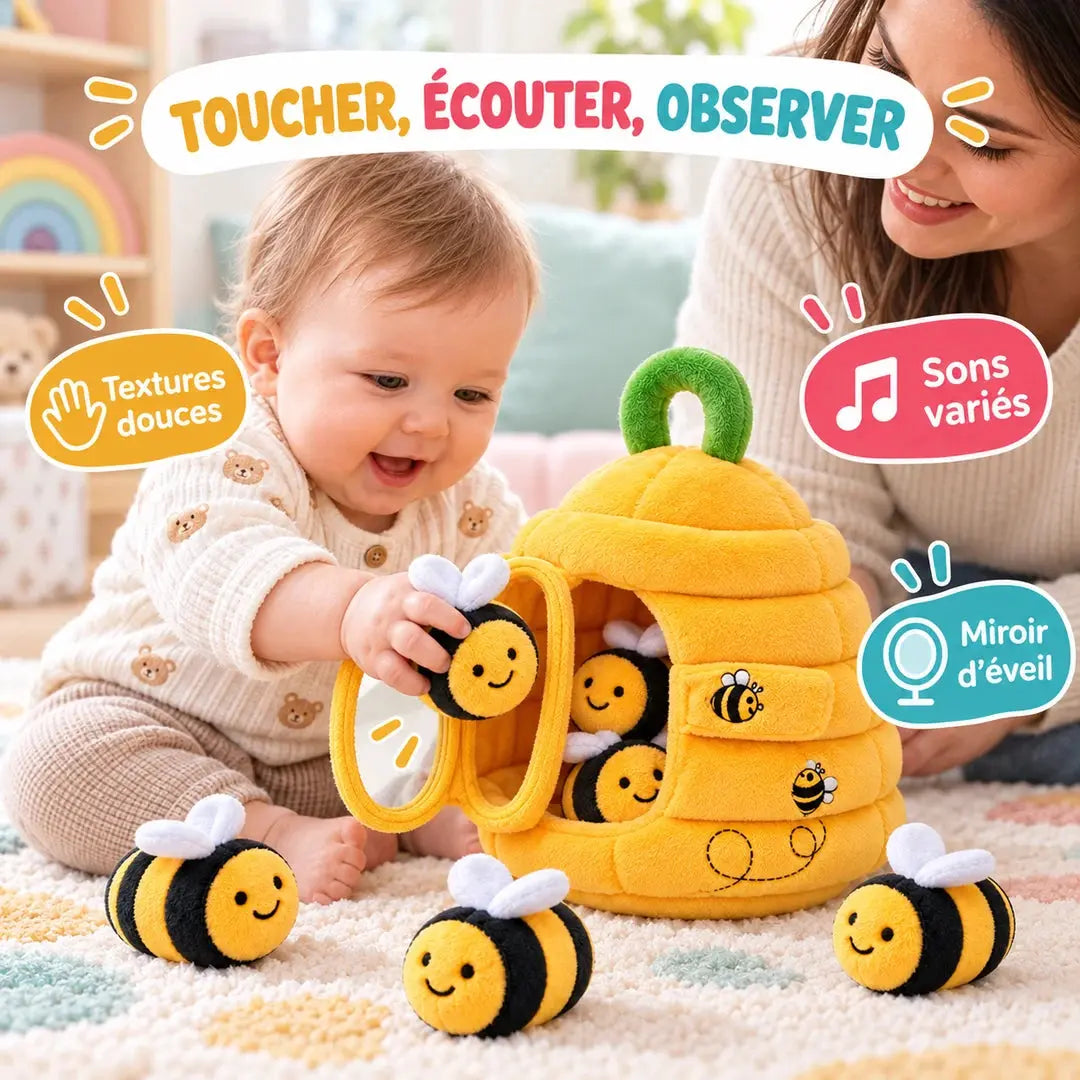 Peluche Abeille Sensorielle – Ruche Interactive pour Bébé