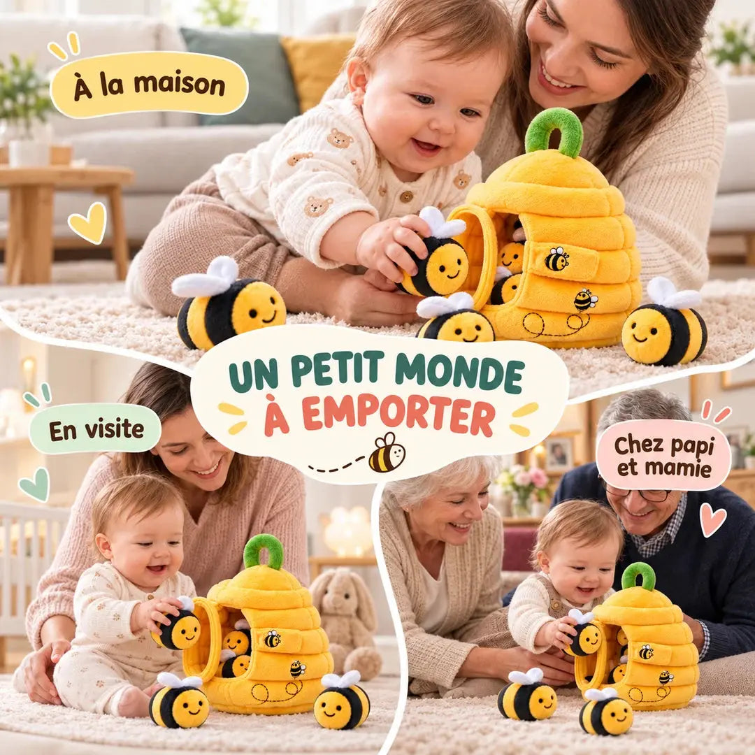 Peluche Abeille Sensorielle – Ruche Interactive pour Bébé